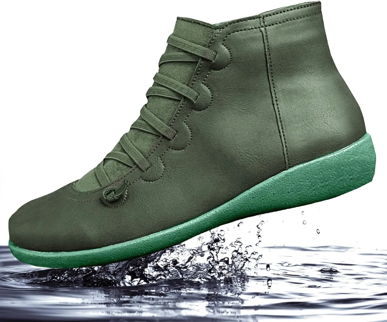 Acrossage Women Arch Support Boots Comfortable Ankle Wedge Short Booties Fashion Leather Waterproof Slip On Boots