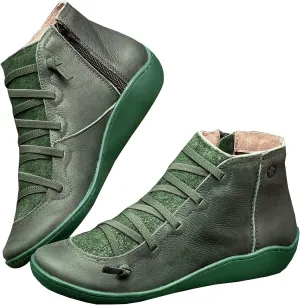 Acrossage Women Arch Support Boots Comfortable Ankle Wedge Short Booties Fashion Leather Waterproof Slip On Boots