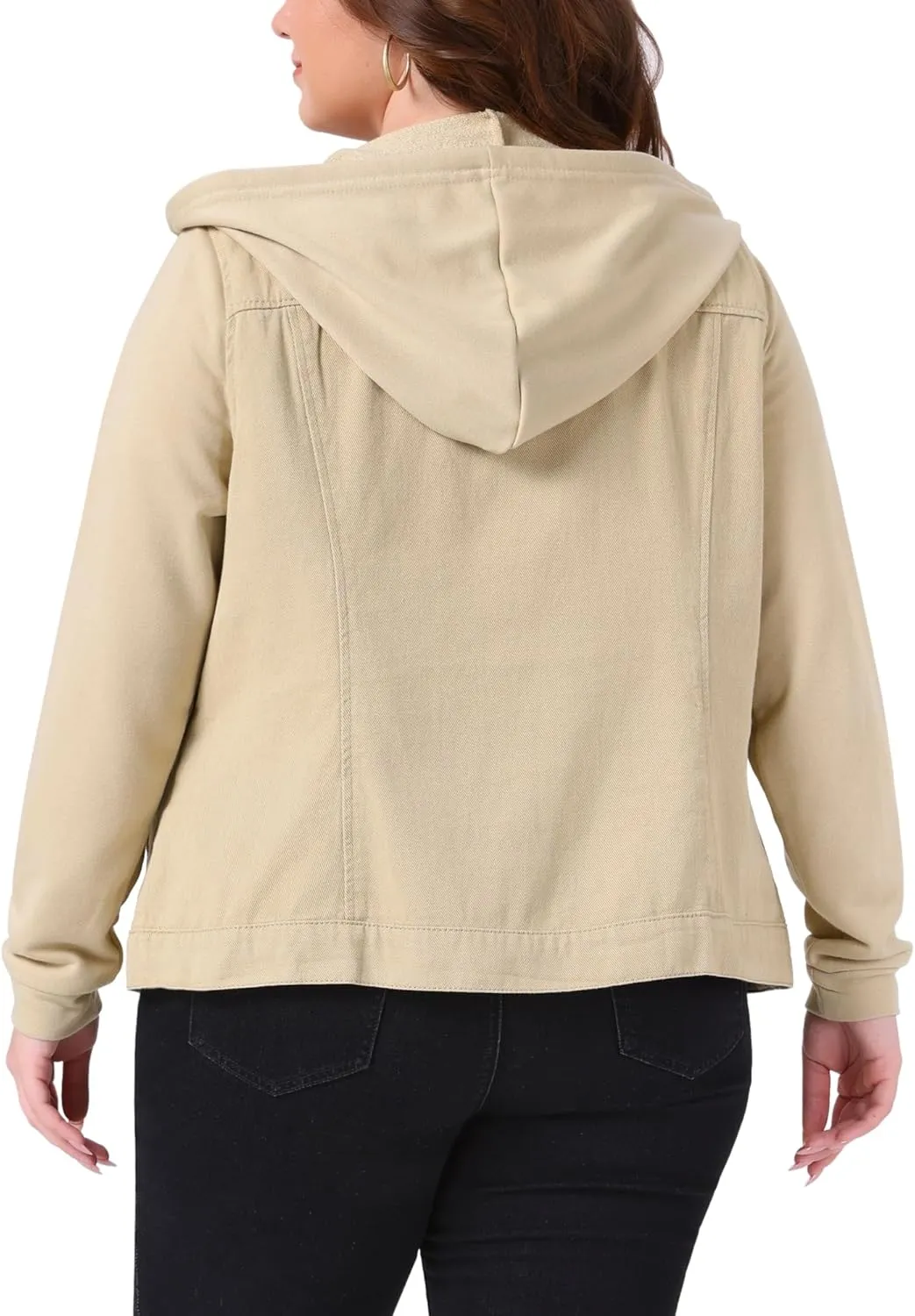 Agnes Orinda Women's Plus Size Denim Jacket with Hood Long Sleeve Western Outfit Casual Hoodie Jean Jackets