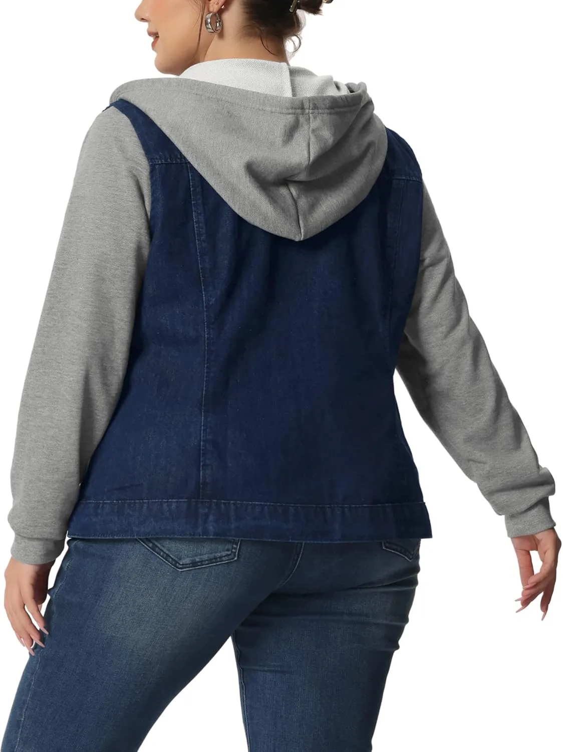 Agnes Orinda Women's Plus Size Denim Jacket with Hood Long Sleeve Western Outfit Casual Hoodie Jean Jackets