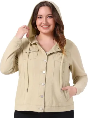 Agnes Orinda Women's Plus Size Denim Jacket with Hood Long Sleeve Western Outfit Casual Hoodie Jean Jackets