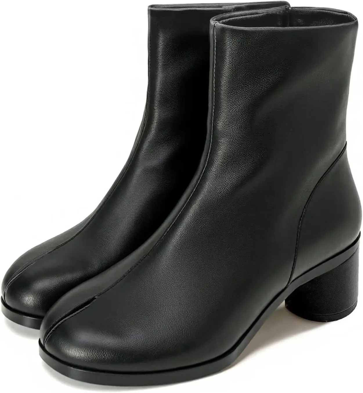 Agodor Women Split Toe Tabi Shoes Chunky Block High Heels Mid Calf Boots Vintage Fashion Shoes