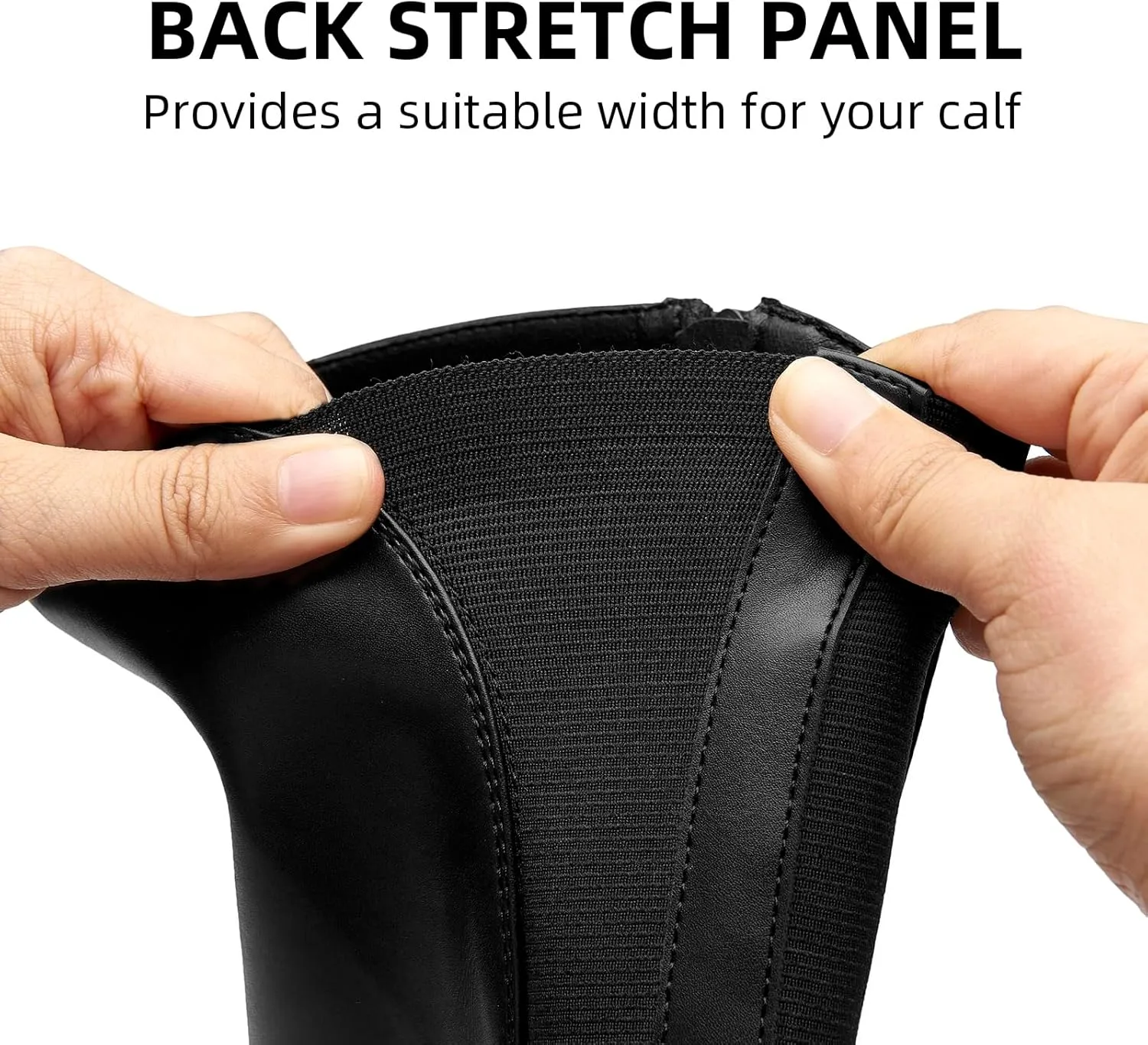 ALLOT Women's Stretch Knee High Boots Low Block Heel Buckle Strap Classic Riding Boots Ladies Side Zip Elastic Casual Fashion Winter Boots