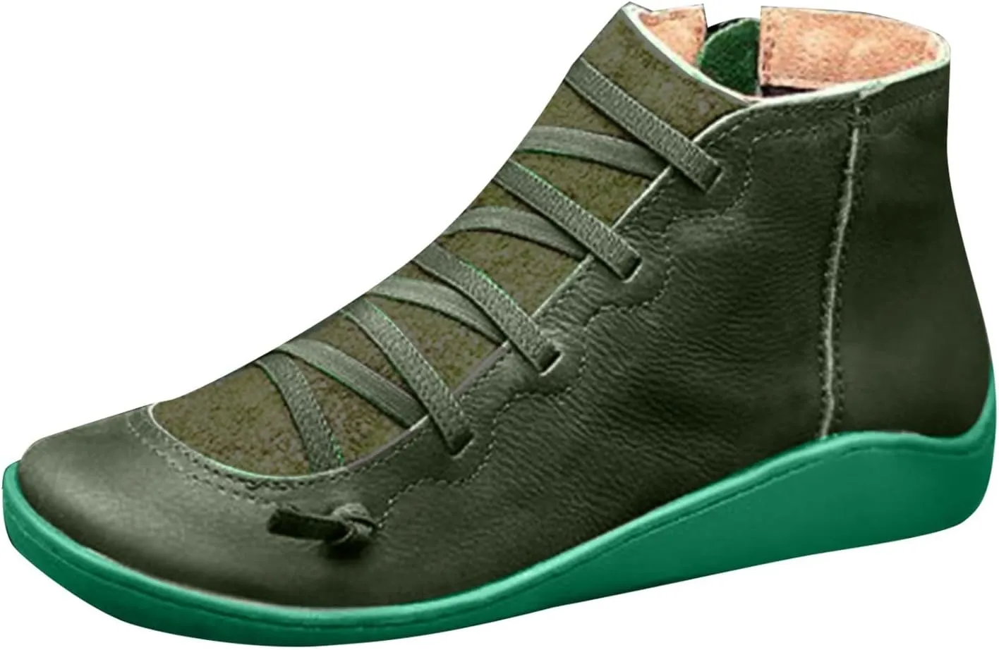Ankle Boots for Women No Heel Women's Arch Support Fashion Lace up Side Zip Vintage Booties Flat Heel