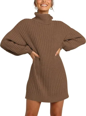 ANRABESS Women Oversized Sweater Dress Turtleneck Batwing Long Sleeve Ribbed Knit Loose 2025 Fall Winter Casual Short Dress