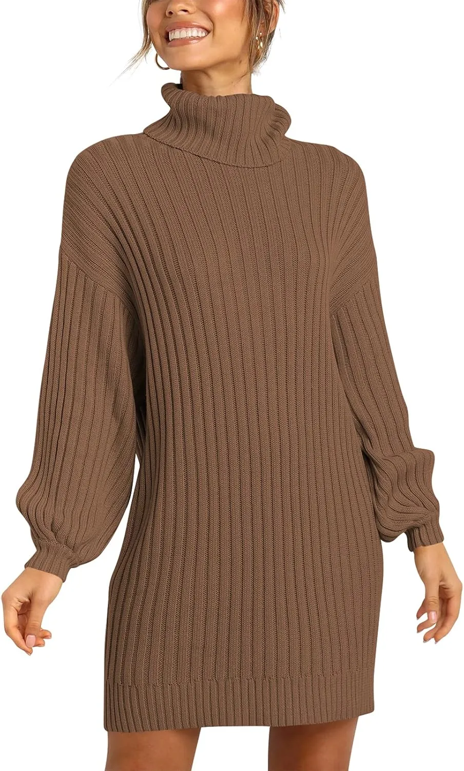 ANRABESS Women Oversized Sweater Dress Turtleneck Batwing Long Sleeve Ribbed Knit Loose 2025 Fall Winter Casual Short Dress