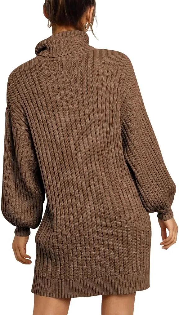 ANRABESS Women Oversized Sweater Dress Turtleneck Batwing Long Sleeve Ribbed Knit Loose 2025 Fall Winter Casual Short Dress
