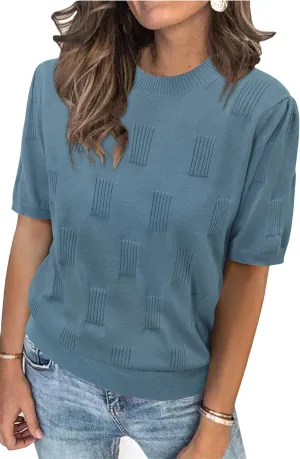 Arach&Cloz Womens Summer Tops Fashion Short Sleeve Sweaters Crew Neck Lightweight Knit Dressy Blouse 2025
