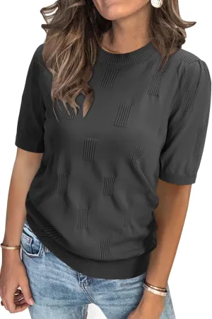 Arach&Cloz Womens Summer Tops Fashion Short Sleeve Sweaters Crew Neck Lightweight Knit Dressy Blouse 2025