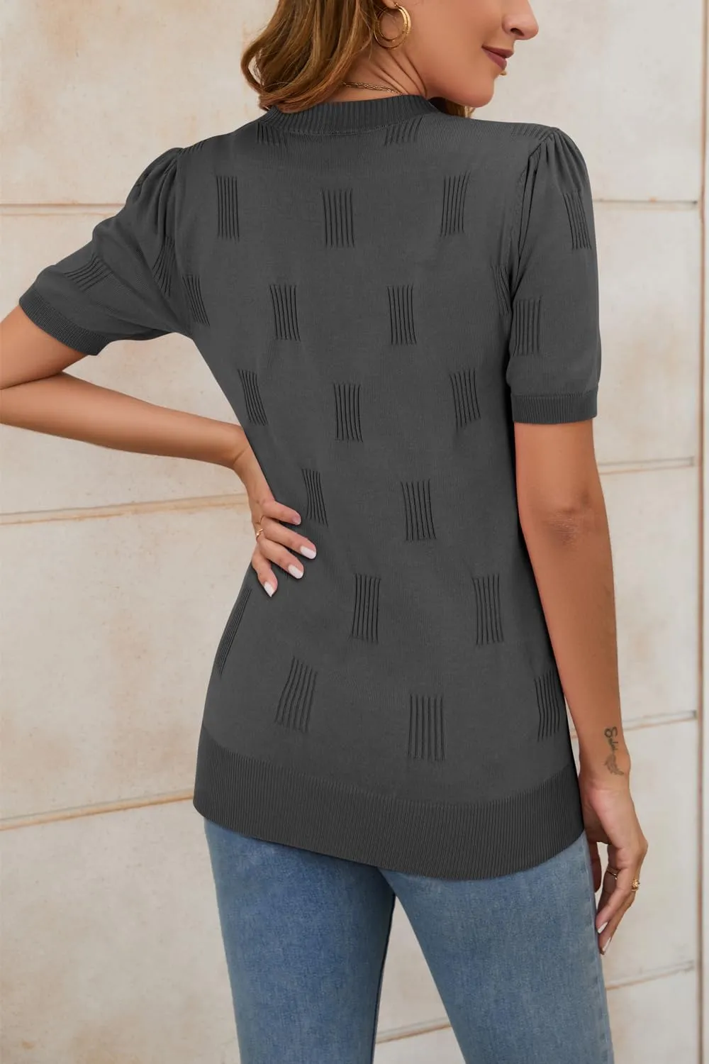 Arach&Cloz Womens Summer Tops Fashion Short Sleeve Sweaters Crew Neck Lightweight Knit Dressy Blouse 2025