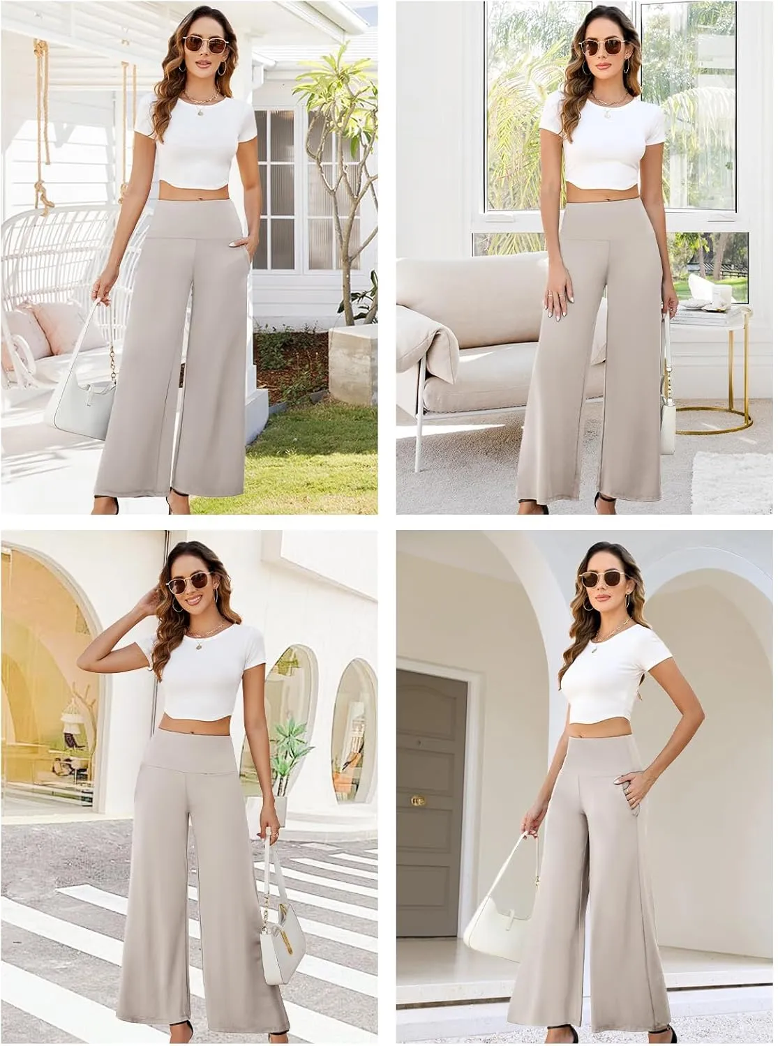 Arolina Women's Stretchy Wide Leg Palazzo Lounge Pants with Pockets Casual Comfy High Waist Palazzo Pants for Women Dressy