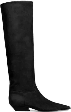 Arqa Women's Square Toe Knee High Boots Low Block Heel Slouchy Boot Comfort Western Riding Boots for Women