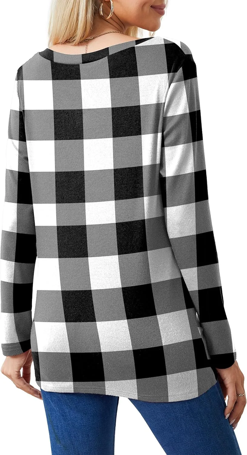 Askyes Women's Long Sleeve Tops 2024 Fall Winter Fashion Tunics Casual Front Twist T-Shirt V Neck Tunics Tops