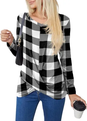 Askyes Women's Long Sleeve Tops 2024 Fall Winter Fashion Tunics Casual Front Twist T-Shirt V Neck Tunics Tops