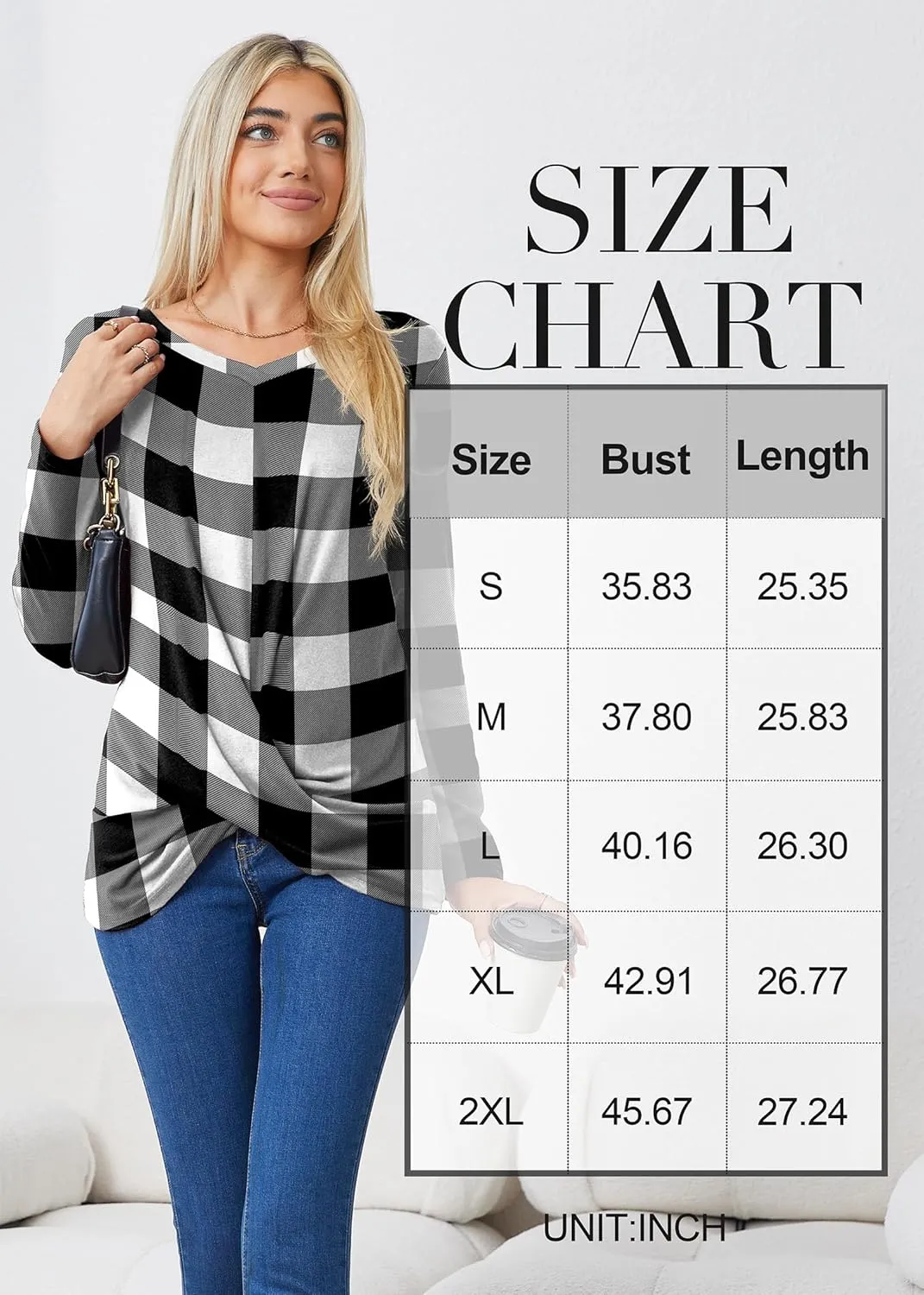 Askyes Women's Long Sleeve Tops 2024 Fall Winter Fashion Tunics Casual Front Twist T-Shirt V Neck Tunics Tops