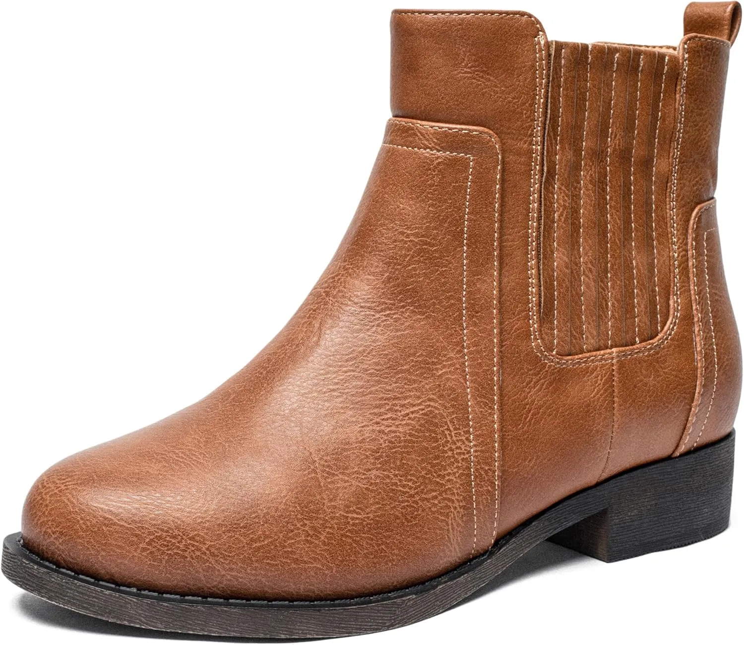 Ataiwee Women's Ankle Boots - Classic Side Zip, Cover with Buckle Strap, Round Toe, Comfortable Platform, Low Chunky Heel Comfort Slip On Fashion (Black/Dark Brown/Grey) Boots.