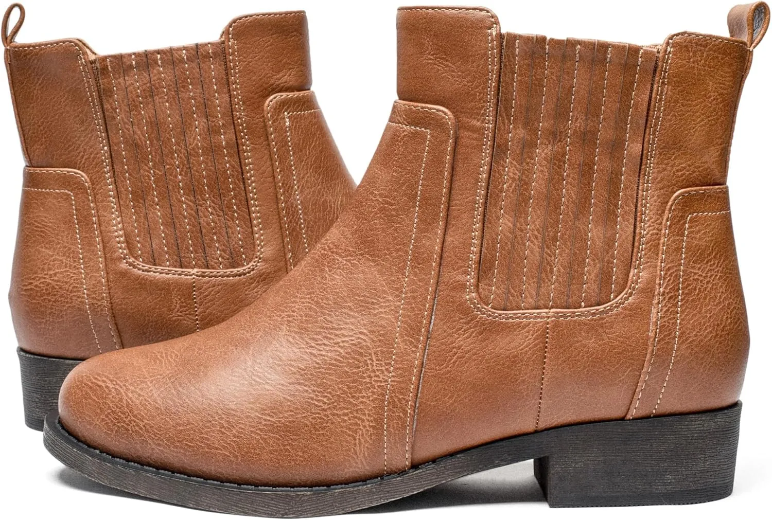 Ataiwee Women's Ankle Boots - Classic Side Zip, Cover with Buckle Strap, Round Toe, Comfortable Platform, Low Chunky Heel Comfort Slip On Fashion (Black/Dark Brown/Grey) Boots.
