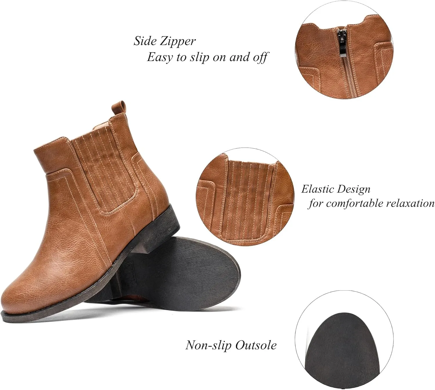 Ataiwee Women's Ankle Boots - Classic Side Zip, Cover with Buckle Strap, Round Toe, Comfortable Platform, Low Chunky Heel Comfort Slip On Fashion (Black/Dark Brown/Grey) Boots.