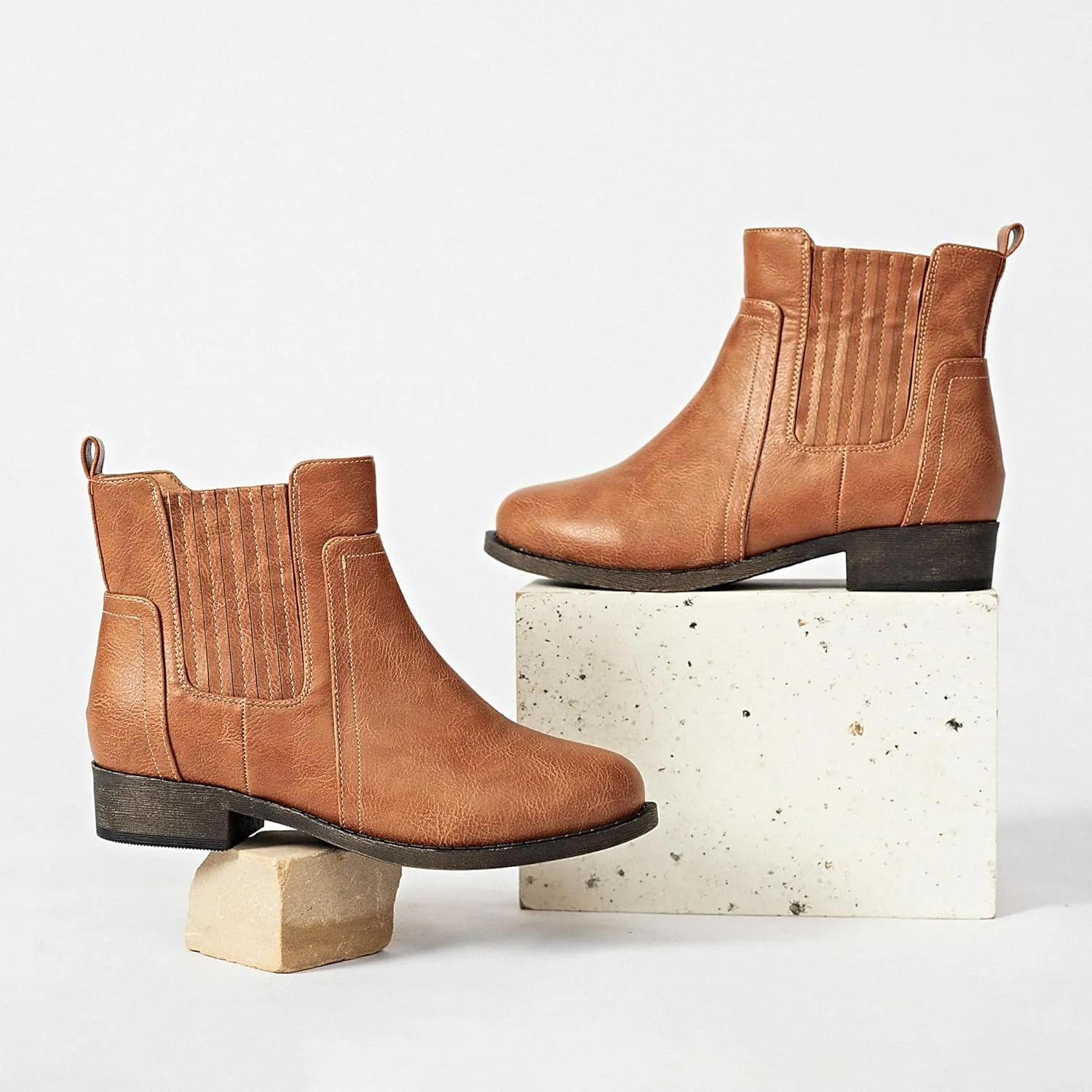 Ataiwee Women's Ankle Boots - Classic Side Zip, Cover with Buckle Strap, Round Toe, Comfortable Platform, Low Chunky Heel Comfort Slip On Fashion (Black/Dark Brown/Grey) Boots.