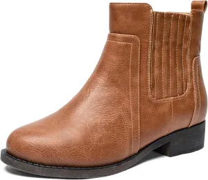 Ataiwee Women's Ankle Boots - Classic Side Zip, Cover with Buckle Strap, Round Toe, Comfortable Platform, Low Chunky Heel Comfort Slip On Fashion (Black/Dark Brown/Grey) Boots.