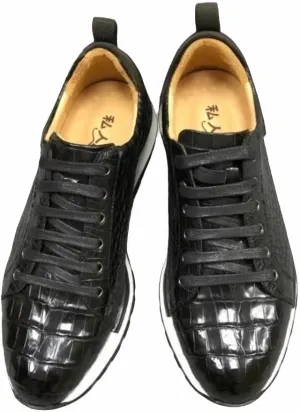 Authentic Real True Crocodile Skin Male Soft Black Sneakers Genuine Exotic Alligator Leather Men's Leisure Lace-up Walking Flats