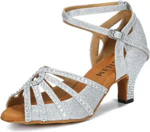 Ballroom Rhinestone Dance Shoes Women Latin Salsa Bachata Social Dancing Sandals L6889