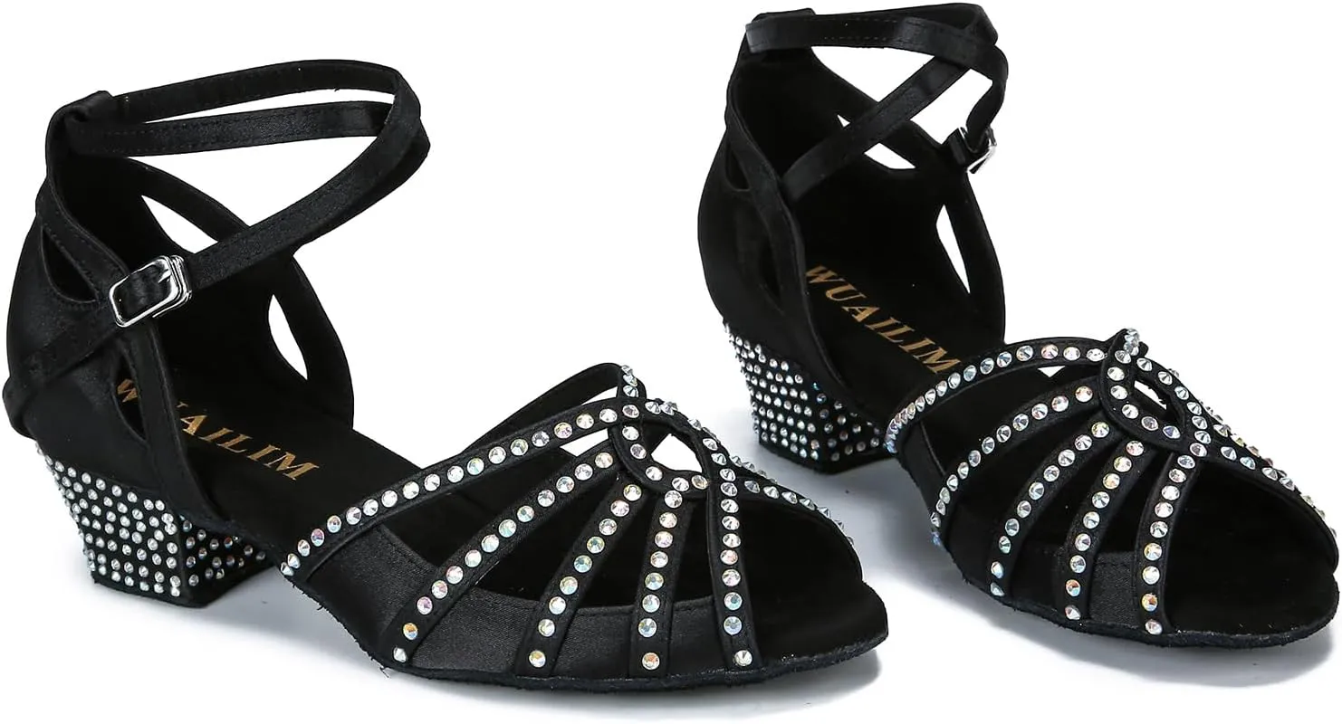 Ballroom Rhinestone Dance Shoes Women Latin Salsa Bachata Social Dancing Sandals L6889