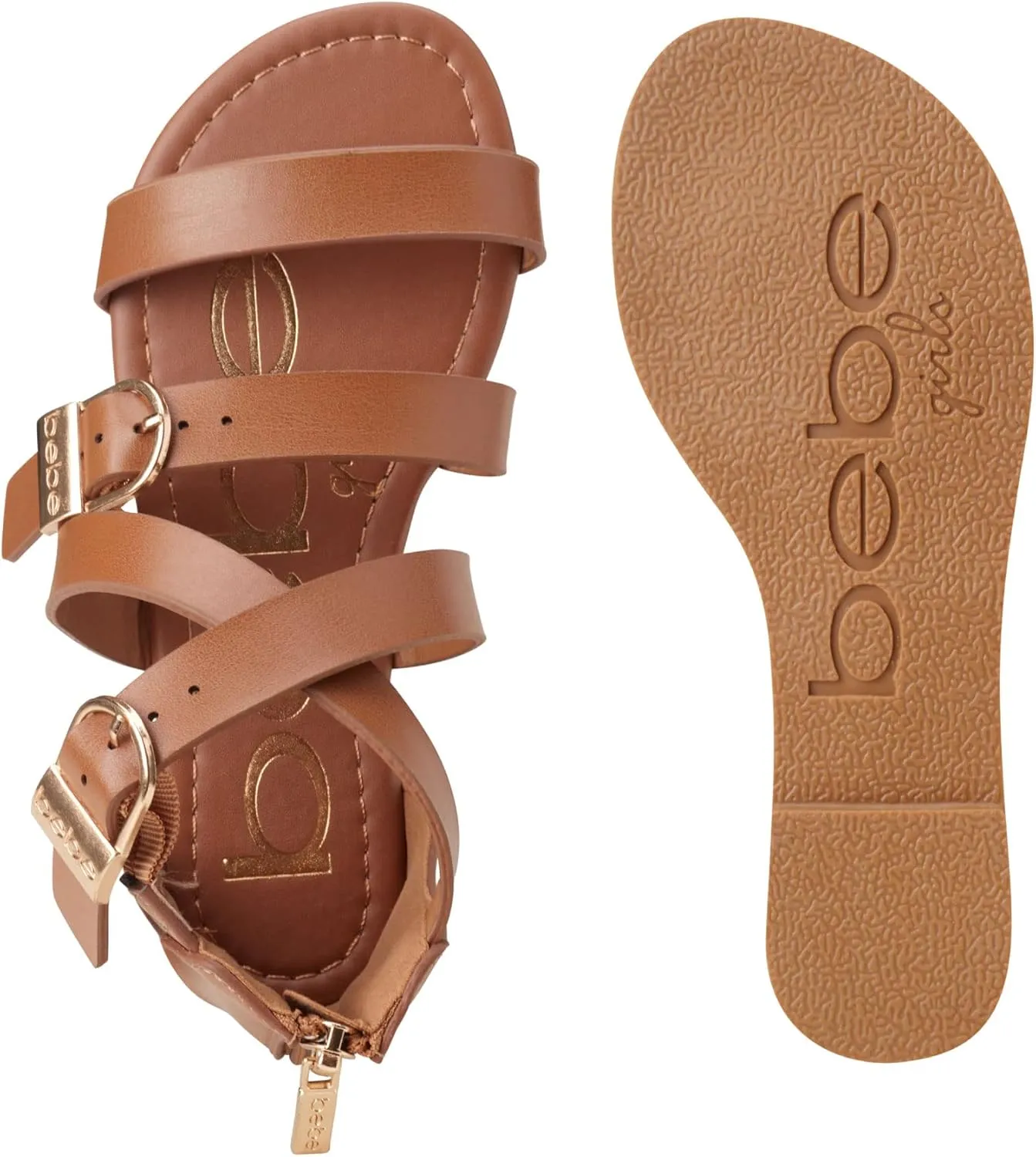 bebe Girls Sandals - Open Toe Summer Easter Strappy Flat Dress Gladiator Sandals with Cushioned Sole