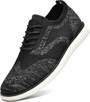 Bergamo Men's Tech Knit Oxford Dress Shoes- Lightweight and Breathable Office Sneakers, Slip-On Business Casual Shoes with Arch Support Footbed for Men