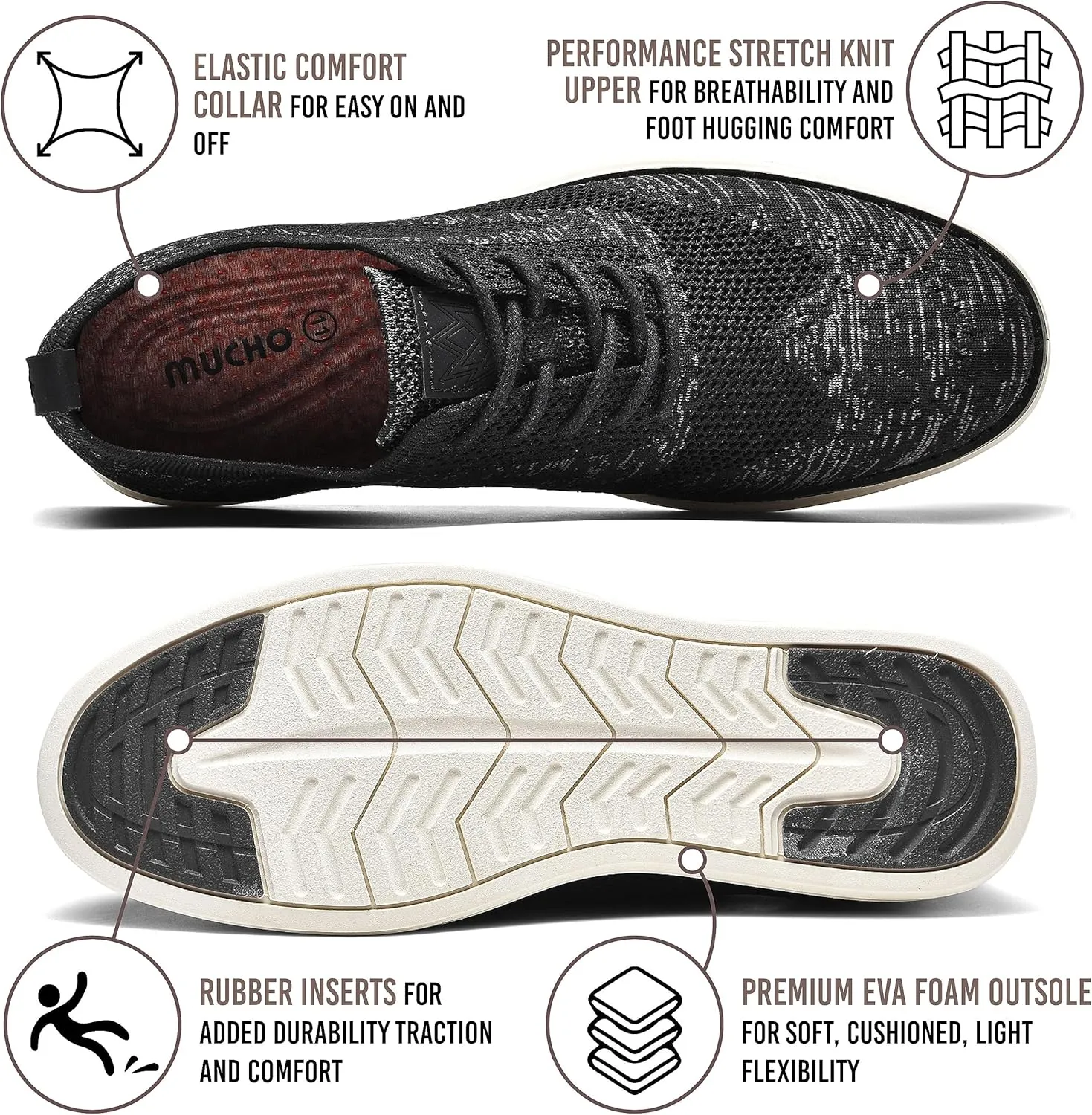 Bergamo Men's Tech Knit Oxford Dress Shoes- Lightweight and Breathable Office Sneakers, Slip-On Business Casual Shoes with Arch Support Footbed for Men