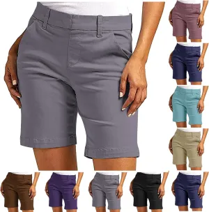 Bermuda Shorts for Women Knee Length Stretchy Dressy Casual High Waisted Lounge Short Pants with Pockets