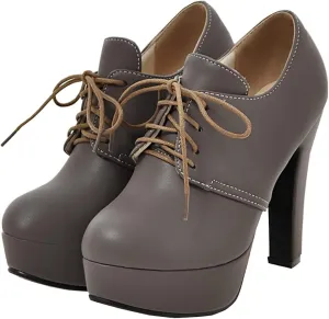 Betastella Women's Chunky Platform Booties Lace Up High Block Heel Ankle Boots