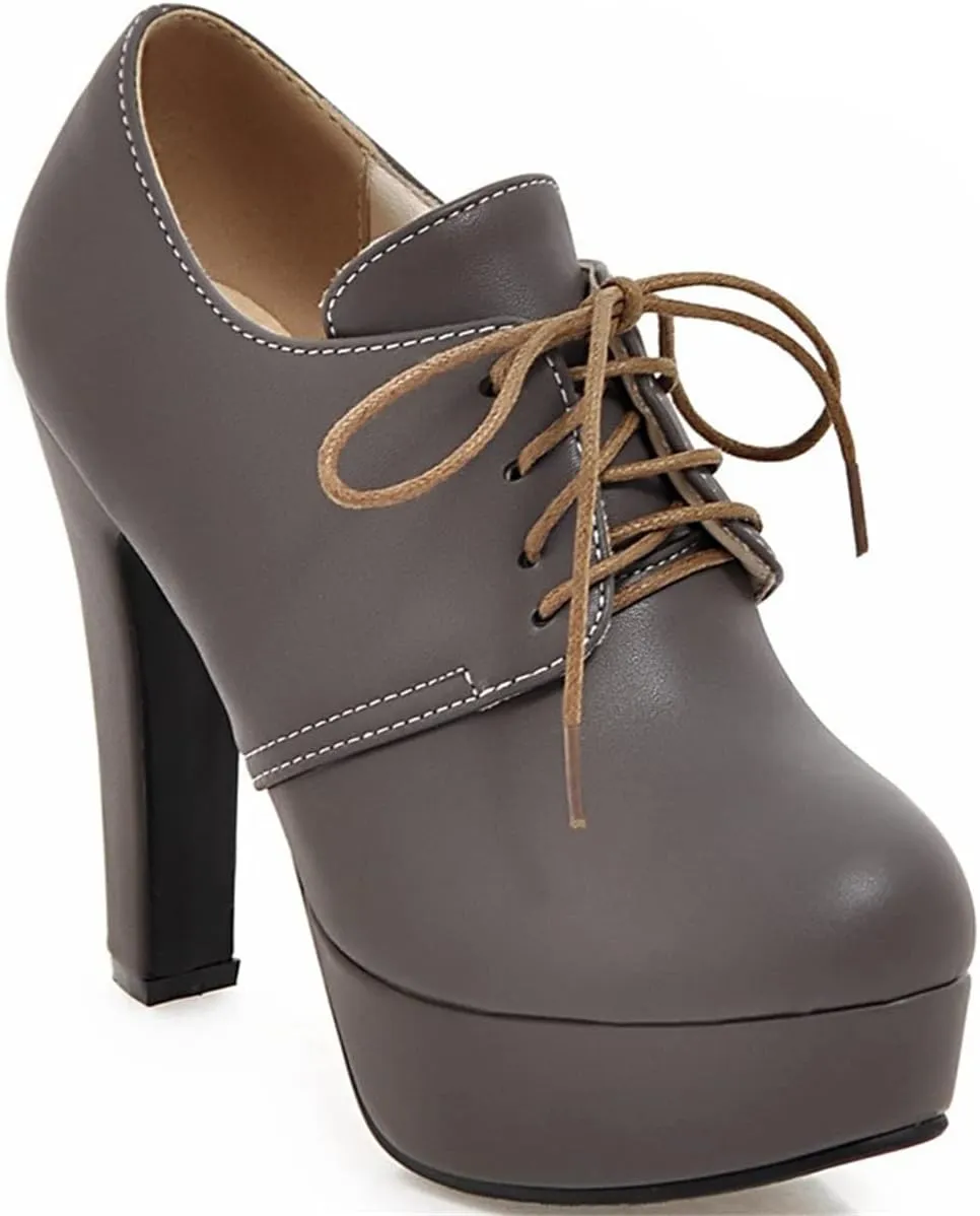Betastella Women's Chunky Platform Booties Lace Up High Block Heel Ankle Boots
