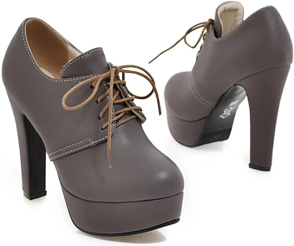 Betastella Women's Chunky Platform Booties Lace Up High Block Heel Ankle Boots
