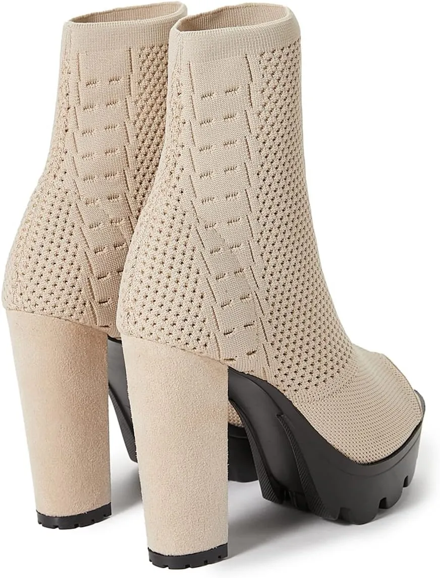 Betastella Women's Platform Chunky Peep Toe Summer Booties High Block Heel Stretch Ankle Boots Sandals