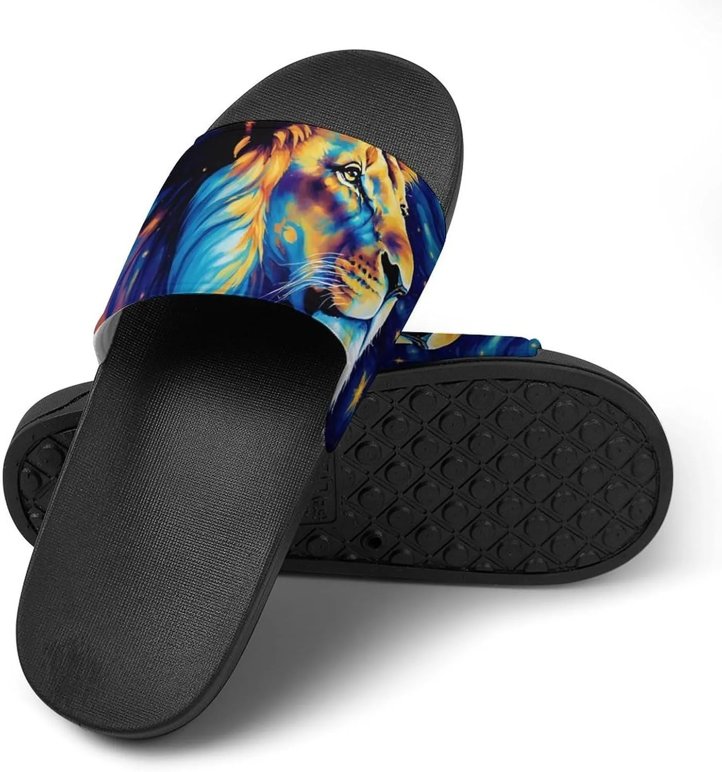 Blue Universe Lion Glaxy Funny House Sandals Non Slip Shower Slippers Quick Drying Bathroom Shoes for Women Men