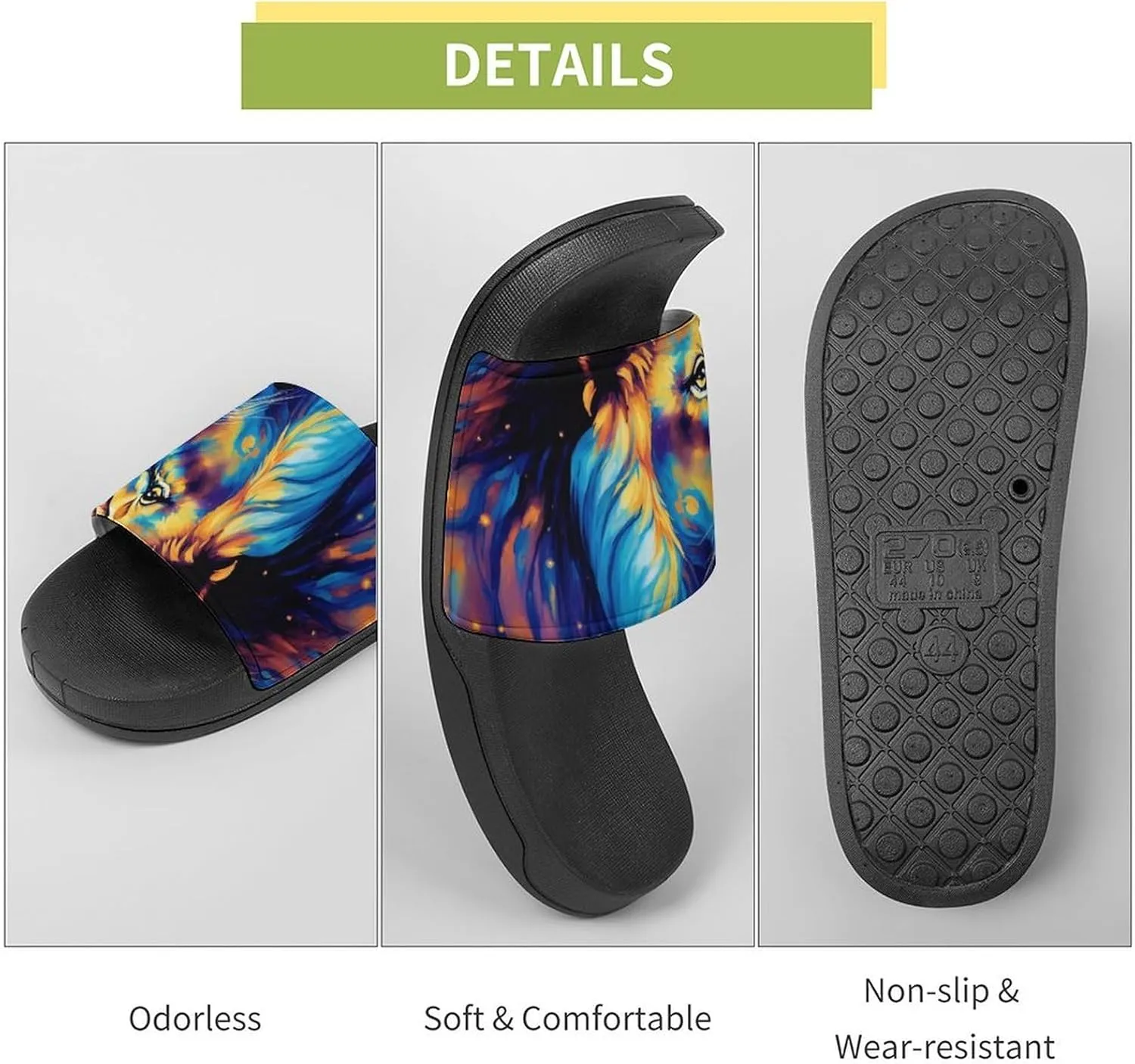 Blue Universe Lion Glaxy Funny House Sandals Non Slip Shower Slippers Quick Drying Bathroom Shoes for Women Men