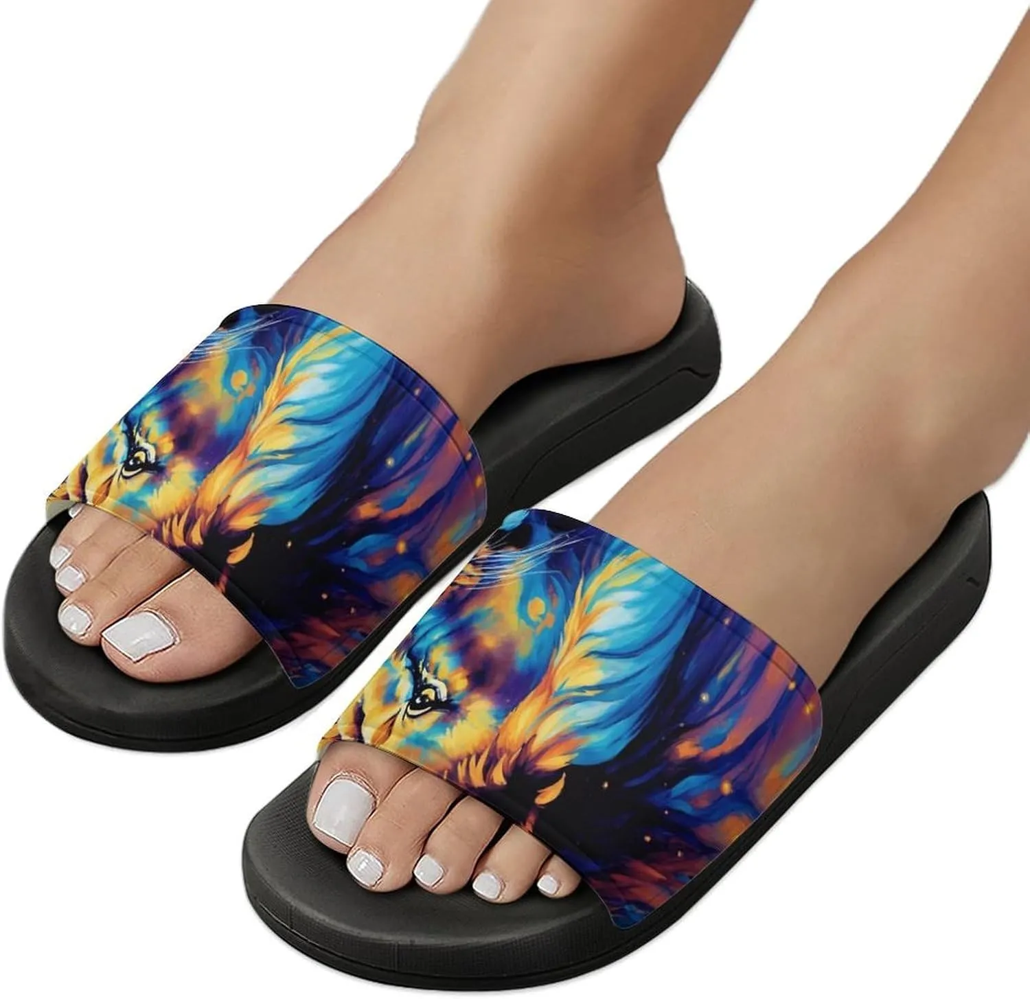 Blue Universe Lion Glaxy Funny House Sandals Non Slip Shower Slippers Quick Drying Bathroom Shoes for Women Men
