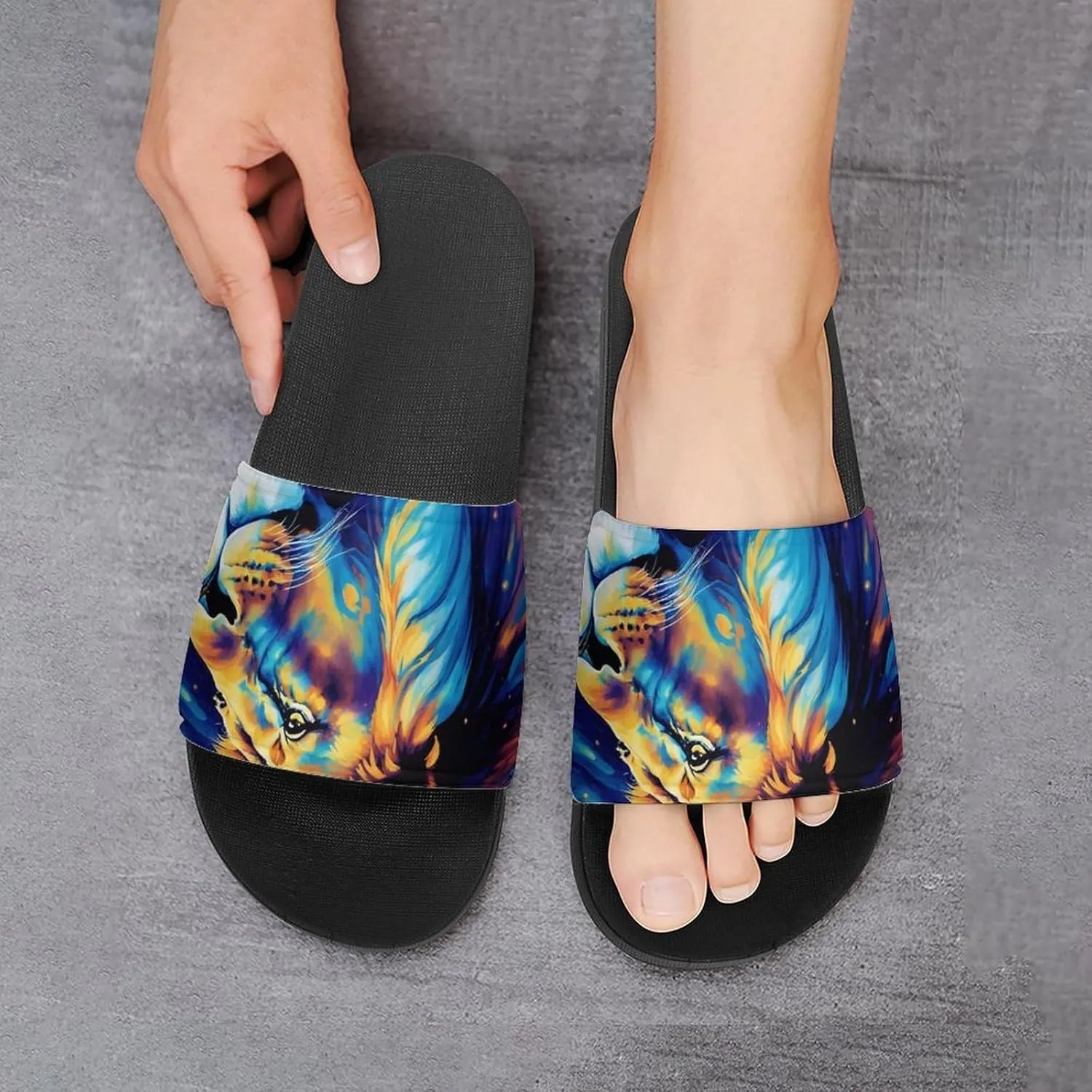 Blue Universe Lion Glaxy Funny House Sandals Non Slip Shower Slippers Quick Drying Bathroom Shoes for Women Men