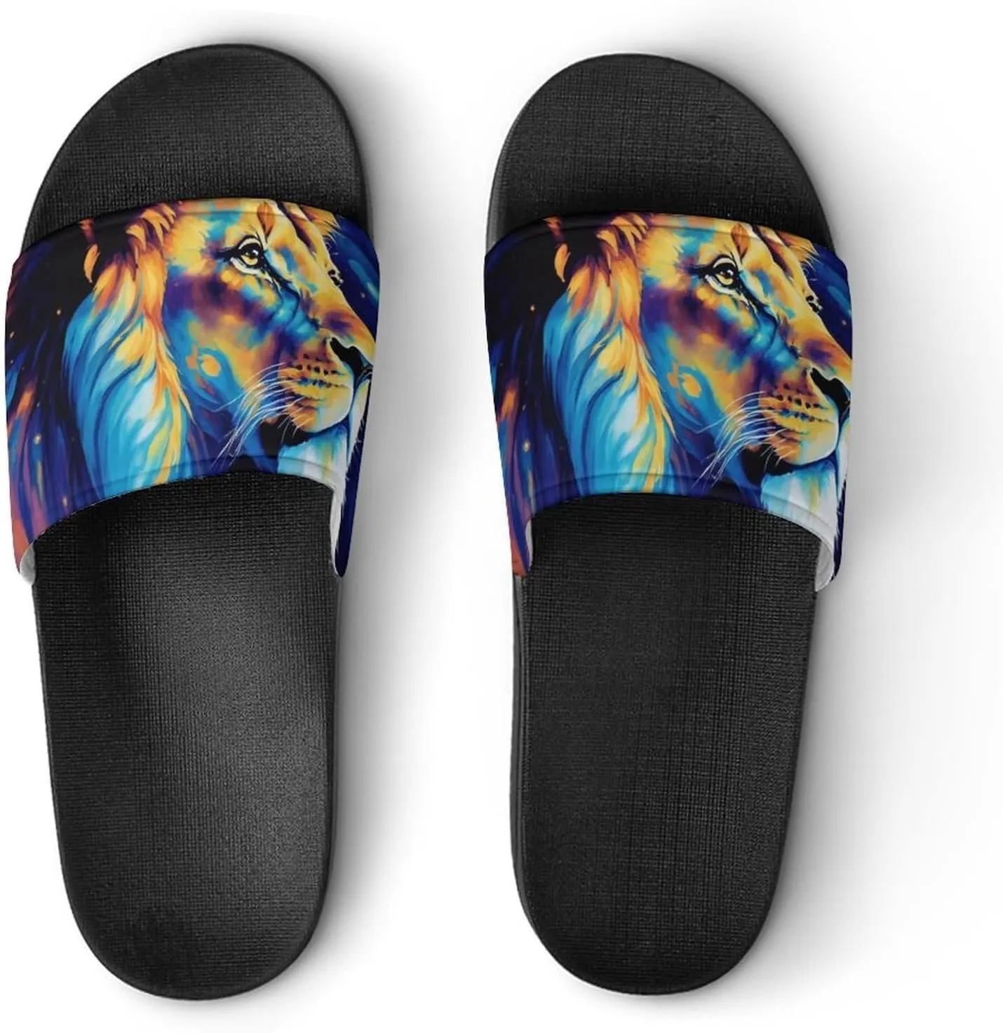 Blue Universe Lion Glaxy Funny House Sandals Non Slip Shower Slippers Quick Drying Bathroom Shoes for Women Men