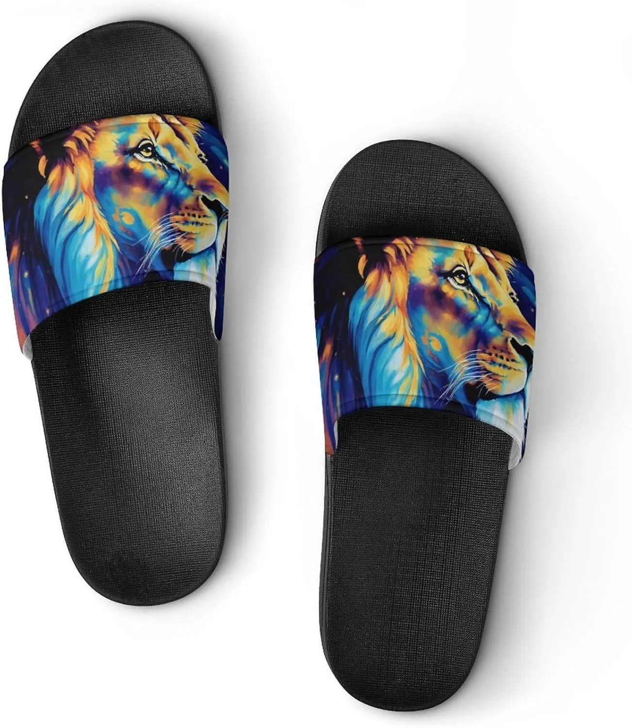 Blue Universe Lion Glaxy Funny House Sandals Non Slip Shower Slippers Quick Drying Bathroom Shoes for Women Men