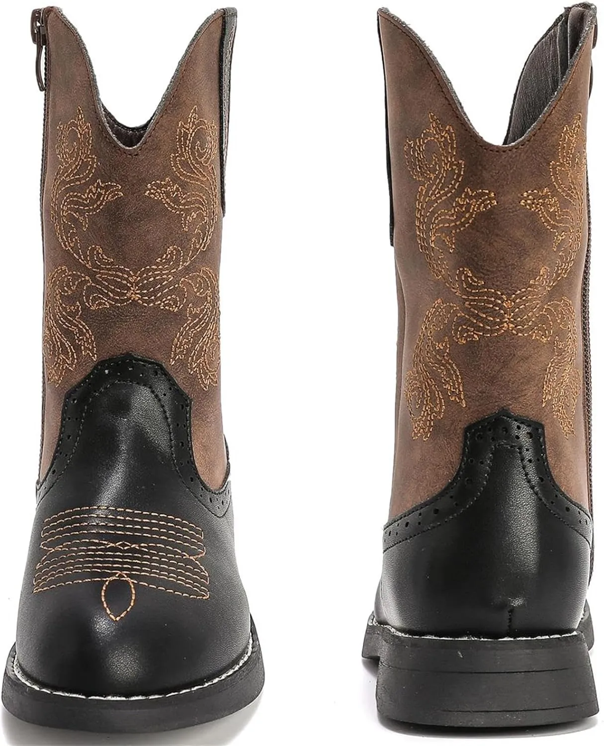 Boys Girls Western Cowgirl Cowboy Boots Side Zip Mid Calf Riding Boots