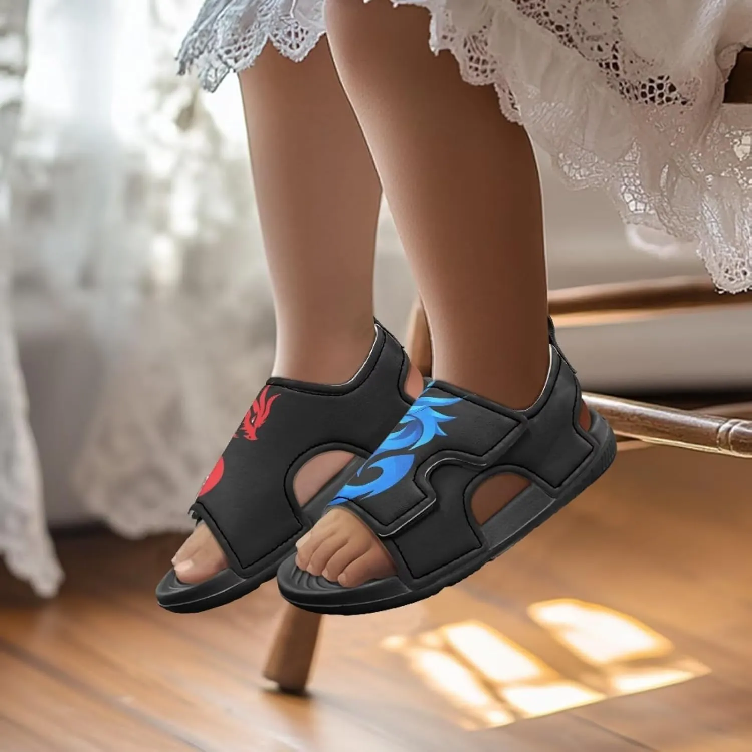 Boys Sandals Summer Kids Shoes Fire Dragon Print Open Toe Sport Outdoor Athletic Sandals Quick Dry Water Shoes