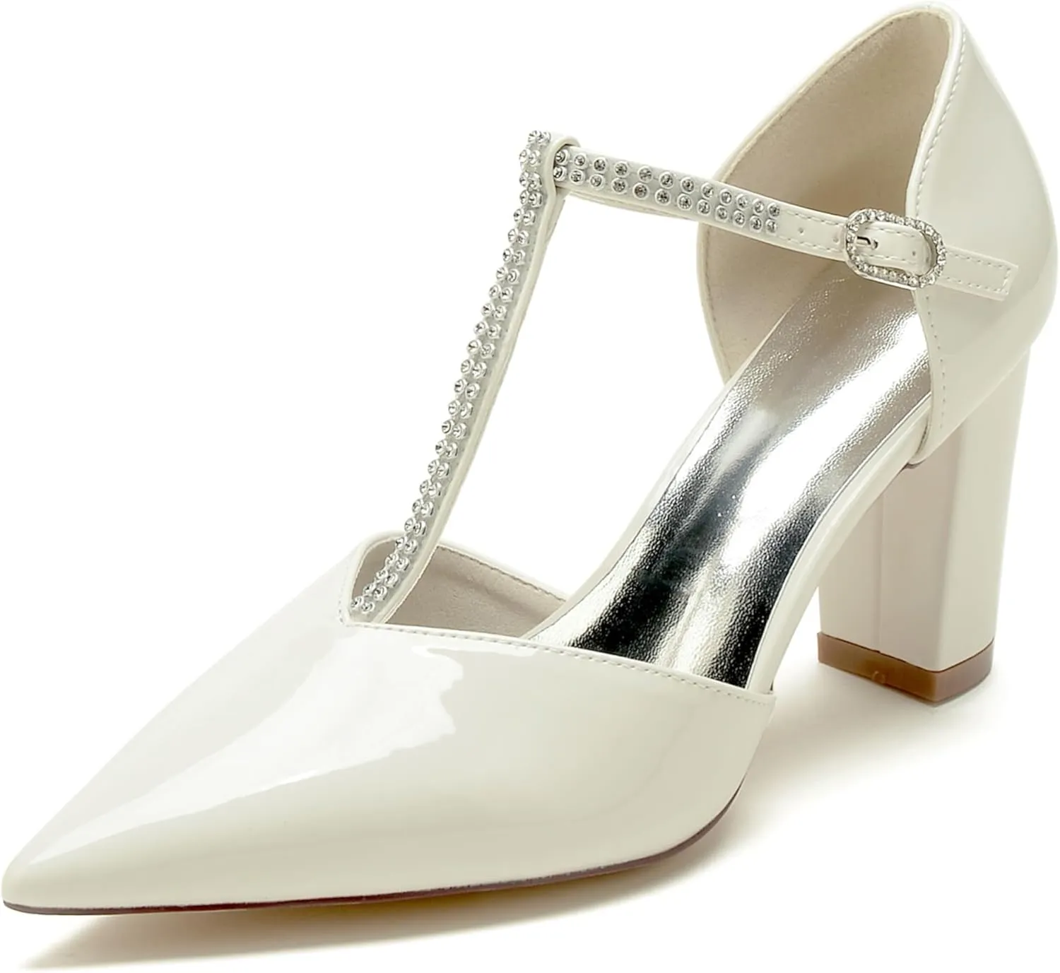 Bridal Pump Womens Wedding Shoes Block Heels Crystal Pointed Toe High Heel for/Engagement/Evening/Prom/Formal Party 8.5Cm