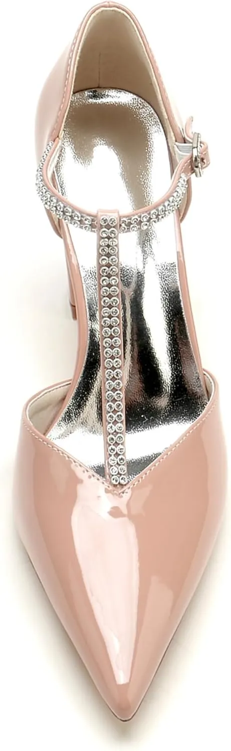 Bridal Pump Womens Wedding Shoes Block Heels Crystal Pointed Toe High Heel for/Engagement/Evening/Prom/Formal Party 8.5Cm