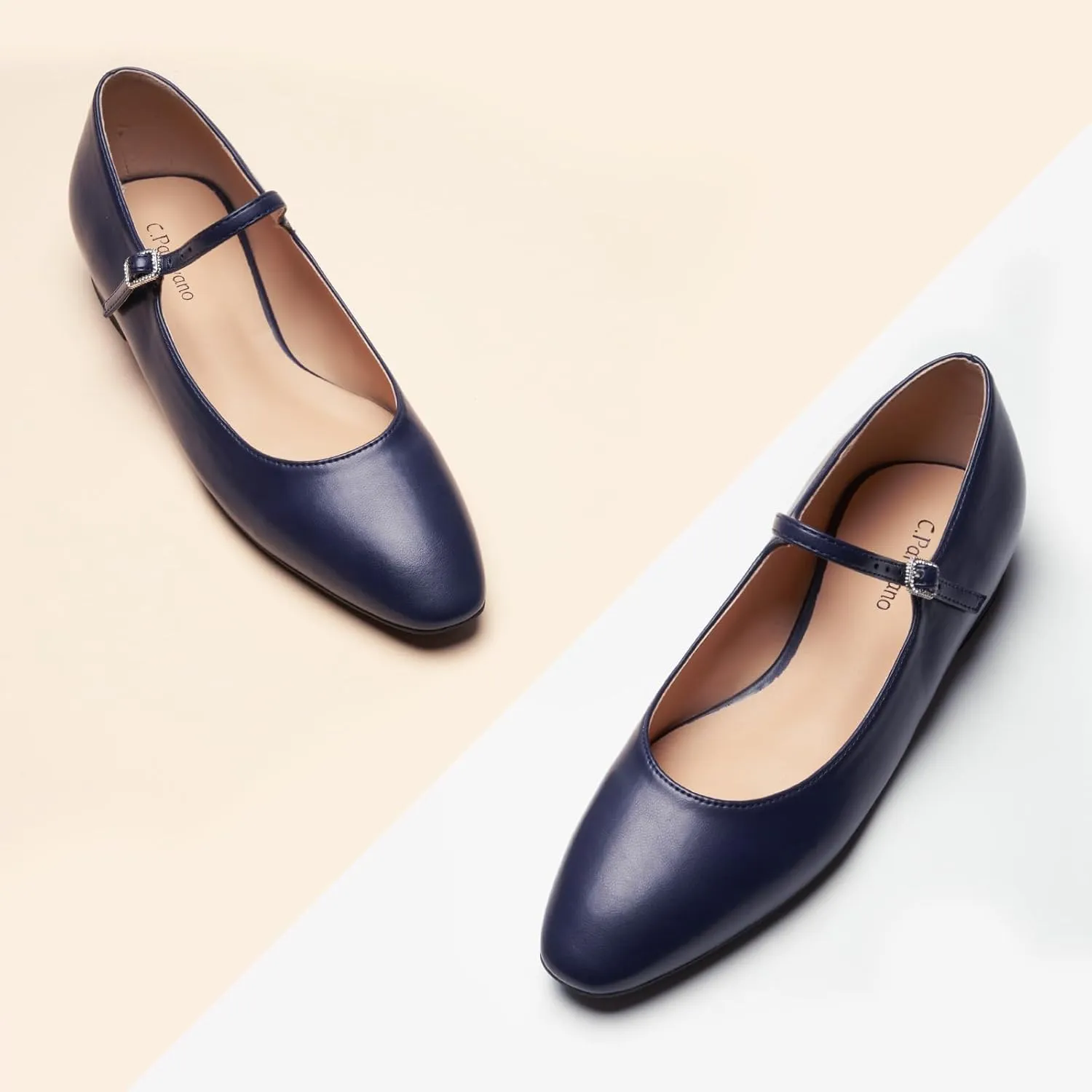 C. Paravano Women's Mary Jane Flats | Round Toe Leather Ballet Flats with Adjustable Strap, Dressy and Casual Shoes for Office,Travel,Bridal, Church,Business Meetings & Daily Wear