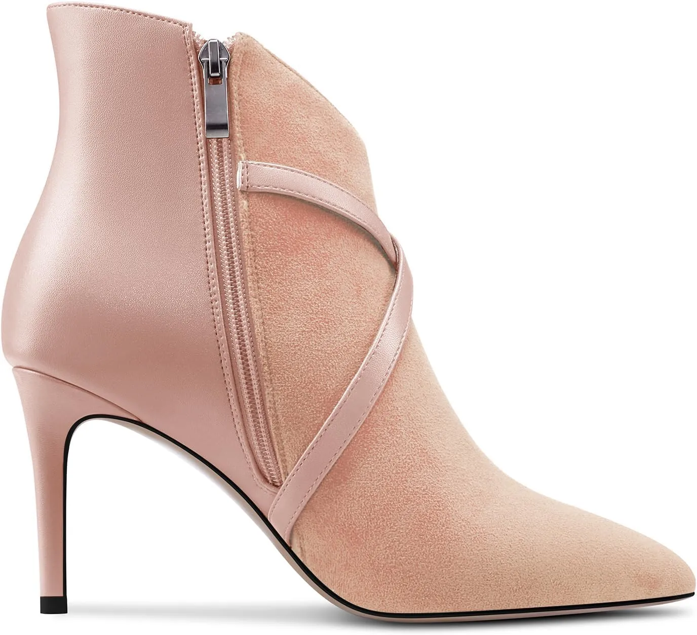 Castamere Womens High Heel Pointed Toe Ankle Boots Short Bootie Cross-Strap Zipper Patchwork Prom Sexy 3.2 Inches Heels