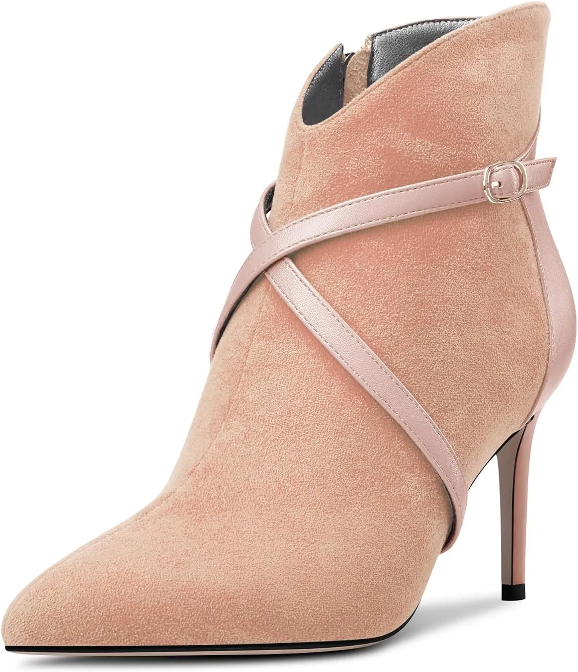 Castamere Womens High Heel Pointed Toe Ankle Boots Short Bootie Cross-Strap Zipper Patchwork Prom Sexy 3.2 Inches Heels