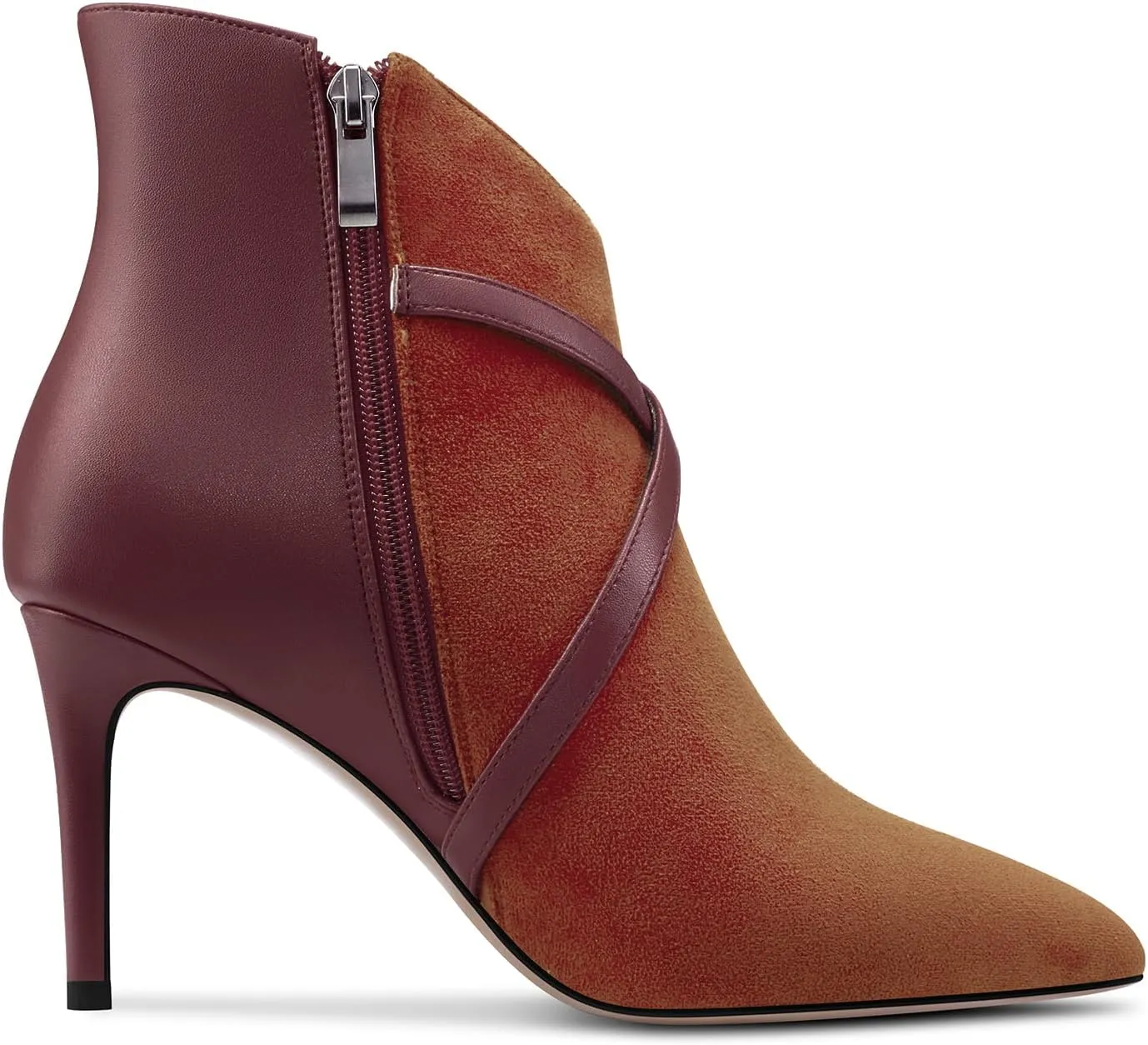 Castamere Womens High Heel Pointed Toe Ankle Boots Short Bootie Cross-Strap Zipper Patchwork Prom Sexy 3.2 Inches Heels