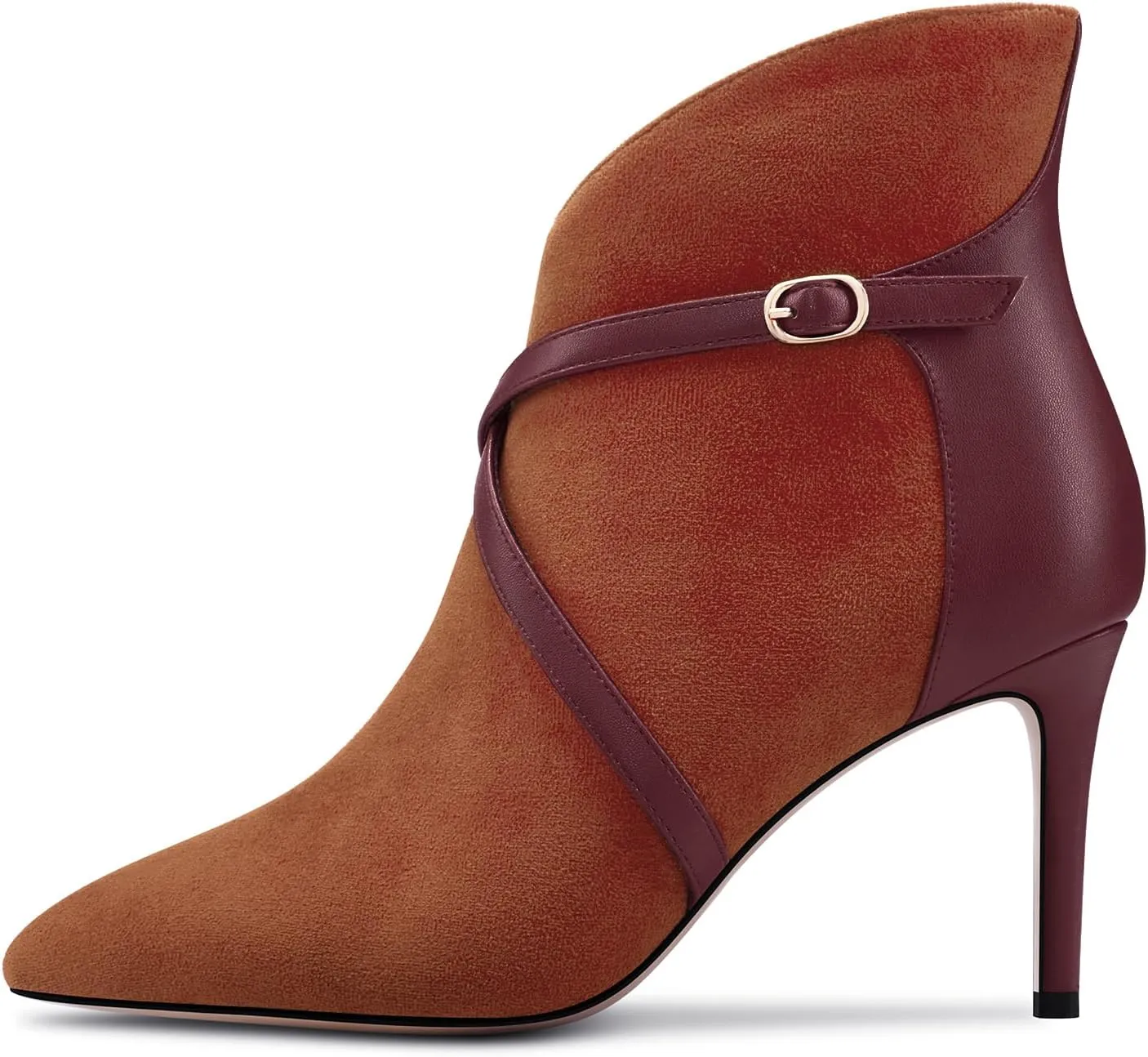 Castamere Womens High Heel Pointed Toe Ankle Boots Short Bootie Cross-Strap Zipper Patchwork Prom Sexy 3.2 Inches Heels